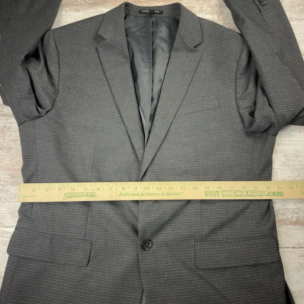 Banana Republic Men 2pc Suit 44R 36x31 Gray Grid Check Slim Fit Polyester Rayon